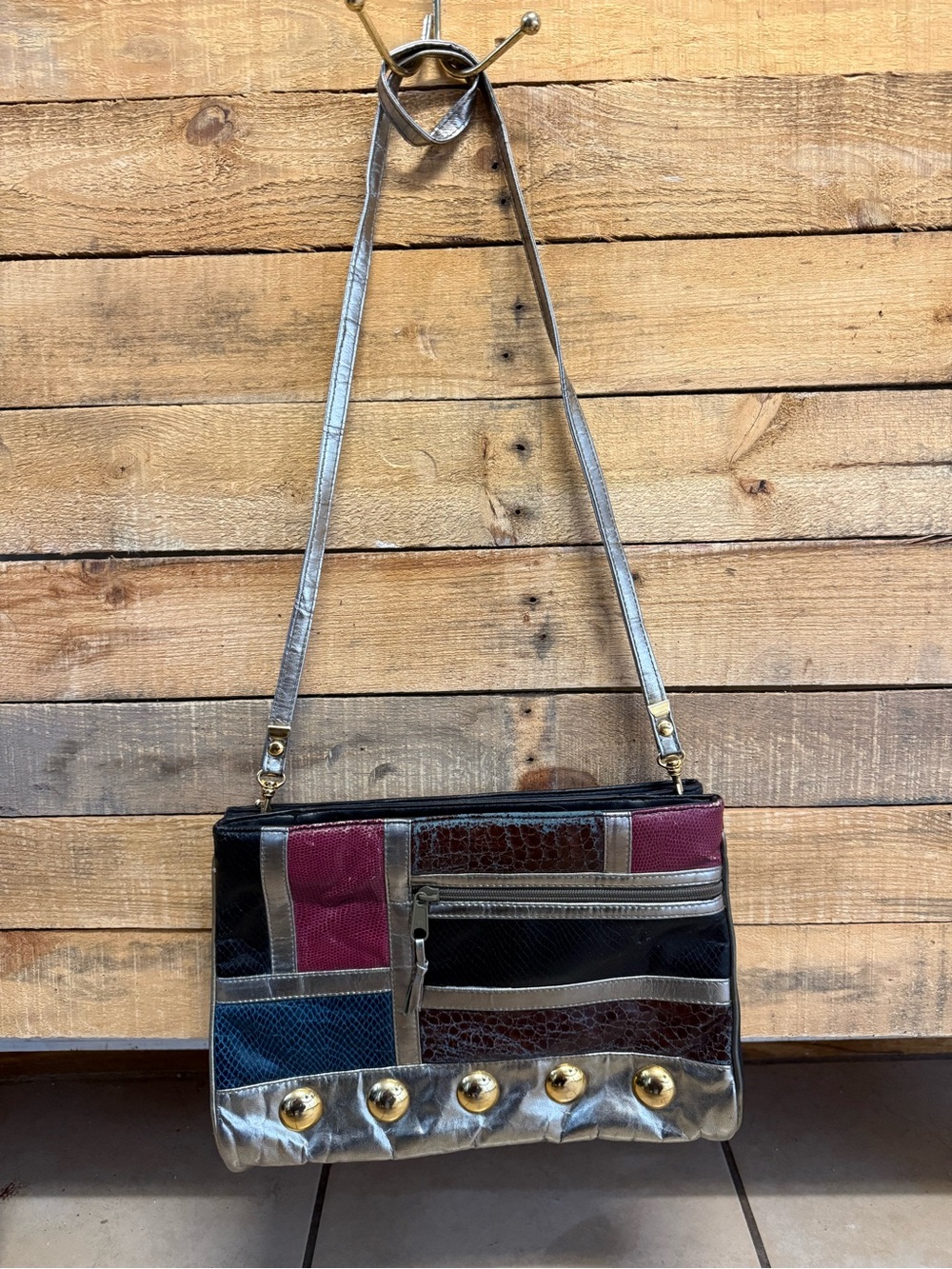 VINTAGE 80s Bags by Warren Reed Patchwork Metallic Crossbody Shoulder Bag